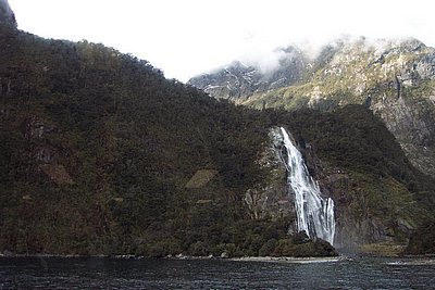 One of the many waterfalls at Milford Sound